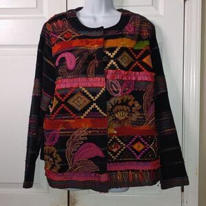 CHOICES x NOTATIONS Vintage Colorful Embroidery Multi Textile Boho Jacket 1X
